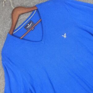 American Eagle Outfitters Mens Blue V-Neck Long Sleeve Knit Sweater Large L